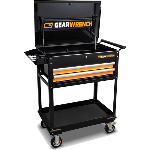 Utility Cart, 2 Drawers, 32-1/2" W x 42" H, Black/Orange Groupe Generik