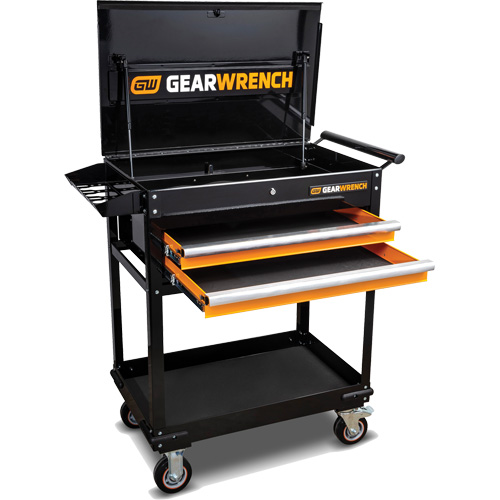 Utility Cart, 2 Drawers, 32-1/2" W x 42" H, Black/Orange Groupe Generik