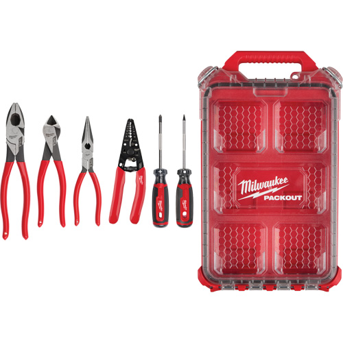 Dipped Grip Pliers, Wire Stripper & Cushion Grip Screwdrivers Set with PACKOUT Organizer Groupe Generik