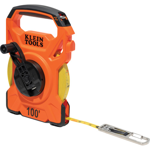 Open Reel Tape Measure with Single Hook & Carabiner, 1/2" x 100', 1/10" Graduations Groupe Generik