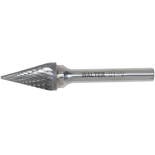 Double Cut Conical Carbide Burr, 1/2" Dia., 1/4" Shank, 7/8" Depth of Cut Groupe Generik