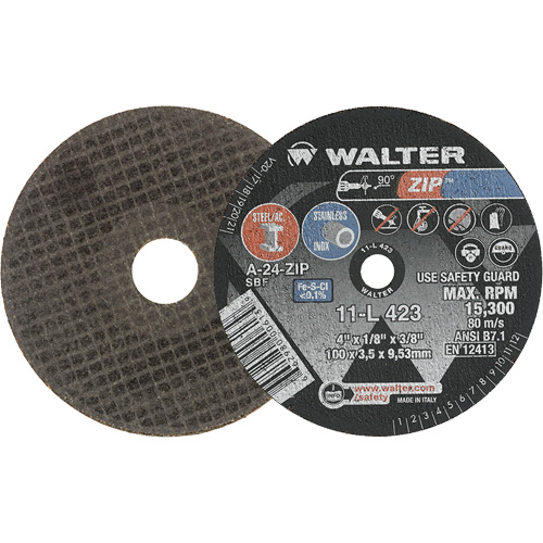Zip Cut-Off Wheel, 4" x 1/8", 3/8" Arbor, Type 1, Aluminum Oxide, 19100 RPM Groupe Generik