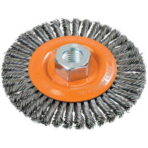 Brosse &agrave; fils nou&eacute;s pour cordons de soudure, Dia. 4-1/2", Fils 0,02", Arbre 5/8"-11, Acier Groupe Generik