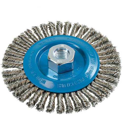 Knot-Twisted Stringer Bead Wire Wheel, 5" Dia., 0.02" Fill, 5/8"-11 Arbor, Aluminum/Stainless Steel Groupe Generik