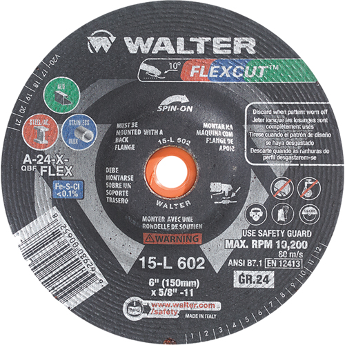 Meules &agrave; moyeu d&eacute;port&eacute; Flexcut, 6", 24 Grain, Oxyde d'aluminium, 5/8"-11, 10 200 Tr/min, Type 29 Groupe Generik