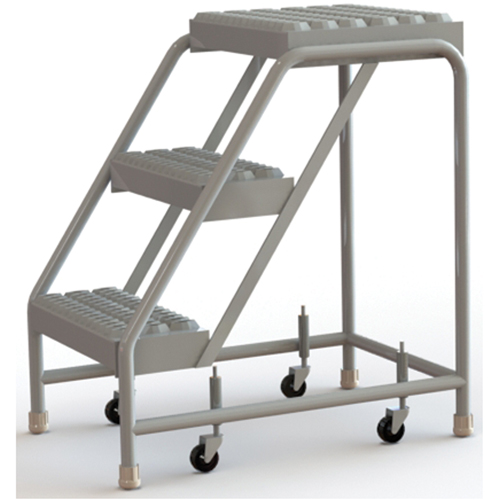 Rolling Ladder, 3 Steps, 16" Step Width, 30" Platform Height, Aluminum Groupe Generik