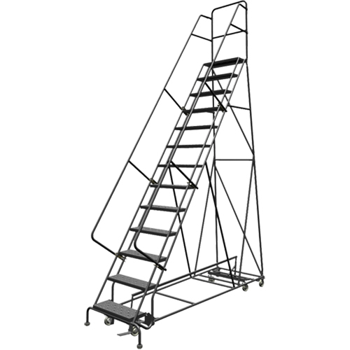All Directional Rolling Ladder, 13 Steps, 24" Step Width, 130" Platform Height, Steel Groupe Generik
