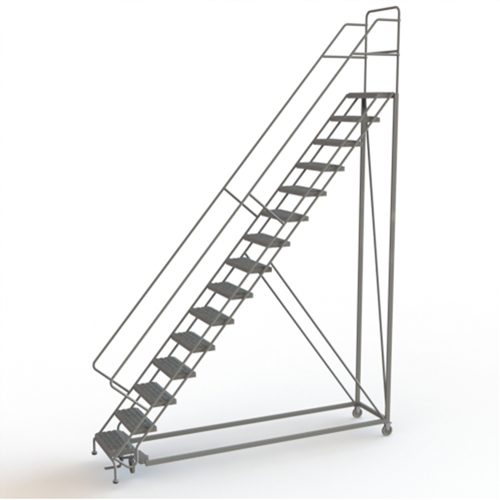 Safety Slope Rolling Ladder, 15 Steps, Serrated, 50° Incline, 150" High Groupe Generik
