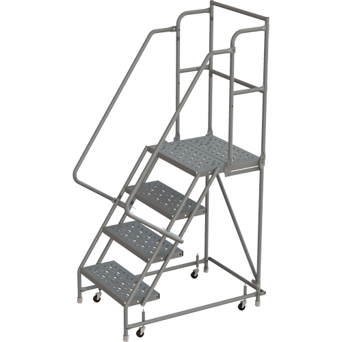 Escabeaux roulants &agrave; dessus profond, 4 marches, Largeur de la marche 24", Hauteur de la plateforme 40", Acier Groupe Generik