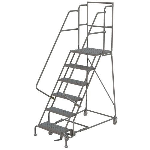 Escabeaux roulants &agrave; dessus profond, 6 marches, Largeur de la marche 24", Hauteur de la plateforme 60", Acier Groupe Generik