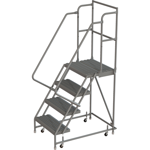 Escabeaux roulants &agrave; dessus profond, 4 marches, Largeur de la marche 24", Hauteur de la plateforme 40", Acier Groupe Generik