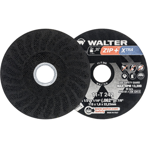 Zip+ Right Angle Grinder Reinforced Cut-Off Wheels, 4-1/2" x 1/16", 7/8" Arbor, Type 1, Zirconia Alumina, 13300 RPM Groupe Generik
