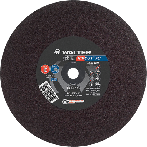 Ripcut Stainless Steel & Steel Cut-Off Wheel for Stationary Saws, 14" x 1/8", 1" Arbor, Type 1, Aluminum Oxide, 4400 RPM Groupe Generik