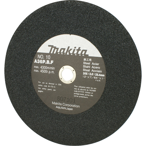 Meule abrasive pour scies &agrave; tronçonner et meuleuses dangle, 12" x 7/64", Arbre de 1", 4500 Tr/min Groupe Generik
