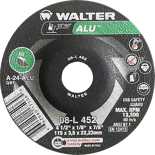 Depressed Centre Grinding Wheels - Aluminium Type 27, 4-1/2" x 1/8", 7/8" Arbor, Type 27 Groupe Generik