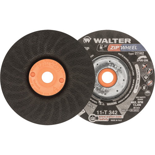 Spin-On Zipcut Right Angle Grinder Reinforced Cut-Off Wheels, 4-1/2" x 7/8", 5/8"-11 Arbor, Type 27, Aluminum Oxide, 13300 RPM Groupe Generik