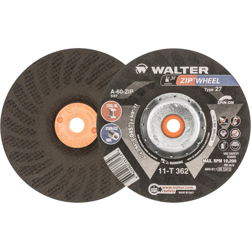 Meules &agrave; tronçonner renforc&eacute;es Zipcut vissables pour scies circulaires, 6" x 7/8", Arbre de 5/8"-11, Type 27, Oxyde d'aluminium, 10 200 Tr/min Groupe Generik
