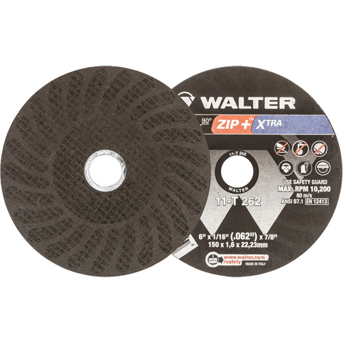 Zip+ Right Angle Grinder Reinforced Cut-Off Wheel, 6" x 1/16", 7/8" Arbor, Type 1, Aluminum Oxide, 10200 RPM Groupe Generik