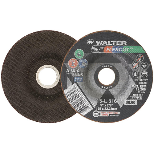 Meule FLEXCUT, 5", 60 Grain, Oxyde d'aluminium, 7/8", 12 200 Tr/min, Type 29 Groupe Generik