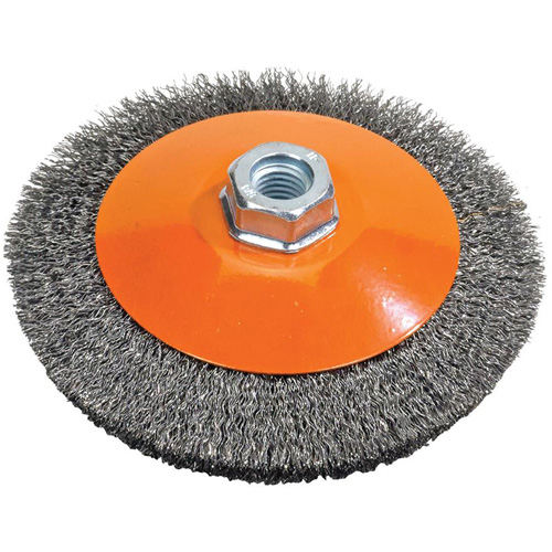 Saucer Crimped Wire Wheel, 5" Dia., 0.012" Fill, 5/8"-11 Arbor Groupe Generik