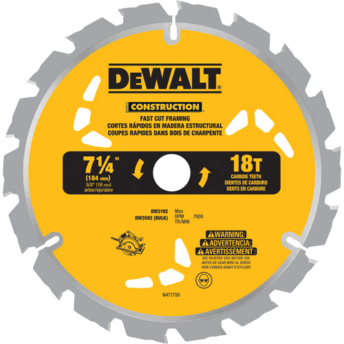 Fast Cut Framing Carbide-Tipped Saw Blade, 7-1/4", 18 Teeth, Wood Use Groupe Generik