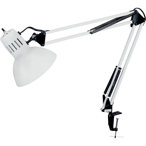 Swing Arm Clamp-On Desk Lamps, 100 W, Incandescent, C-Clamp, 36" Neck, White Groupe Generik