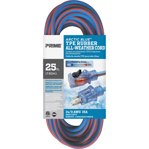 Arctic Blue Extension Cord, All-Weather, SJEOW, 14/3 AWG, 15 A, 25' Groupe Generik