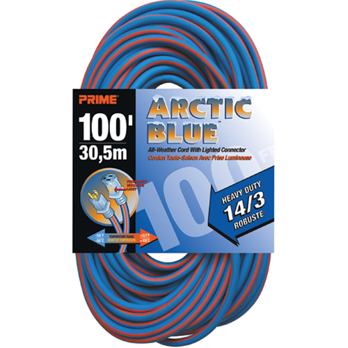 Arctic Blue Extension Cord, All-Weather, SJEOW, 14/3 AWG, 13 A, 100' Groupe Generik