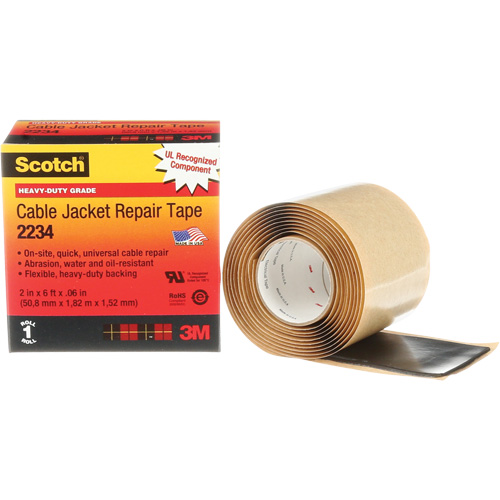 Scotch&reg; Cable Jacket Repair Tape, 51 mm (2") x 1.8 m (6'), Black, 60 mils Groupe Generik