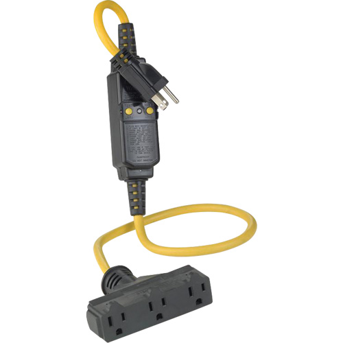 Triple-Tap Inline GCFI Extension Cord & Connector, 120 V, 15 Amps, 3' Cord Groupe Generik
