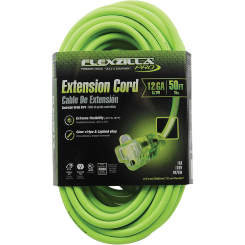Flexzilla&reg; Pro Industrial Extension Cord, All-Weather, SJTW, 12/3 AWG, 15 A, 50' Groupe Generik