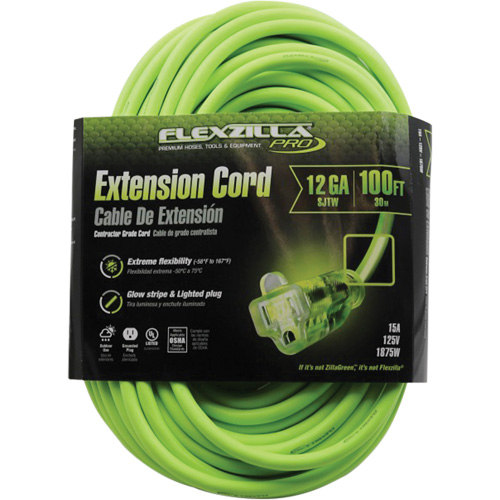Flexzilla&reg; Pro Industrial Extension Cord, All-Weather, SJTW, 12/3 AWG, 15 A, 100' Groupe Generik