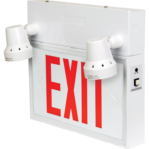 Exit Sign with Security Lights, LED, Battery Operated/Hardwired, 12-1/10" L x 11" W, English Groupe Generik