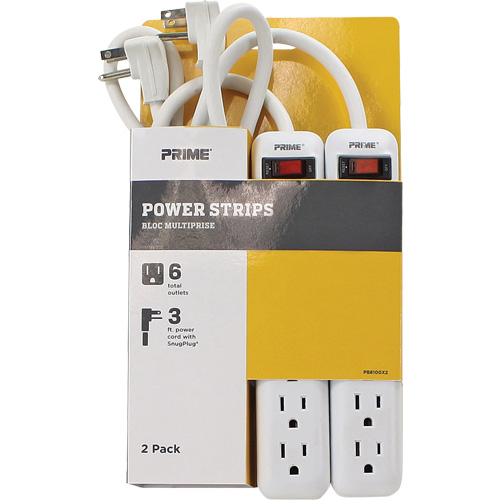Power Strip 2-Pack, 6 Outlet(s), 3', 15 A, 1875 W, 125 V Groupe Generik