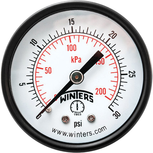Economy Pressure Gauge, 2" , 0 - 30 psi, Back Mount, Analogue Groupe Generik