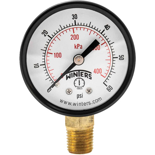 Economy Pressure Gauge, 2" , 0 - 60 psi, Bottom Mount, Analogue Groupe Generik