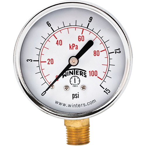 Economy Pressure Gauge, 2-1/2" , 0 - 15 psi, Bottom Mount, Analogue Groupe Generik