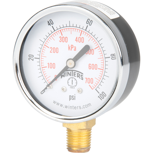 Pressure Gauge, 2-1/2" , 0 - 100 psi, Bottom Mount, Analogue Groupe Generik
