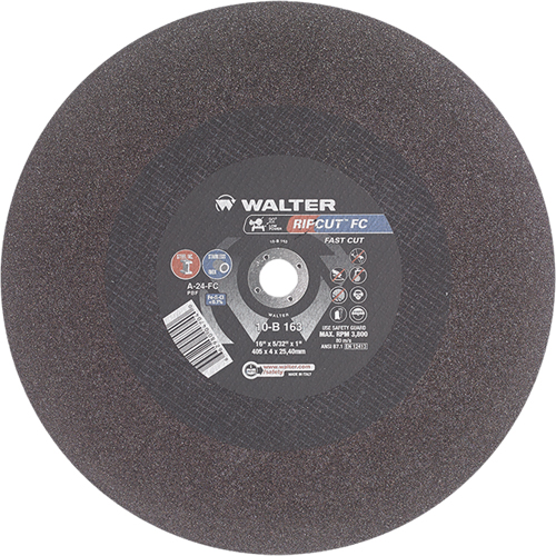 Meule &agrave; tronçonner Ripcut II pour la coupe de l'acier inoxydable et l'acier sur scies fixes, 16" x 5/32", Arbre de 1", Type 1, Oxyde d'aluminium, 3800 Tr/min Groupe Generik