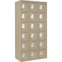 Clean Line Lockerette, 6 -tier, Bank of 3, 36" x 18" x 72", Steel, Beige, Rivet (Assembled) Groupe Generik