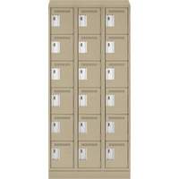 Clean Line Lockerette , 6 -tier, Bank of 3, 36" x 18" x 82", Steel, Beige, Rivet (Assembled) Groupe Generik