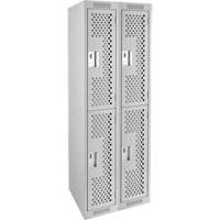 Clean Line Lockers, 2 -tier, Bank of 2, 24" x 15" x 72", Steel, Grey, Rivet (Assembled), Perforated Groupe Generik
