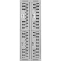 Clean Line Lockers, 2 -tier, Bank of 2, 24" x 15" x 72", Steel, Grey, Rivet (Assembled), Perforated Groupe Generik