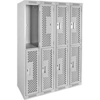 Casiers Clean Line, 2 niveaux, Bloc de 4, 48" x 15" x 72", Acier, Gris, Rivet (assembl&eacute;), Perfor&eacute; Groupe Generik