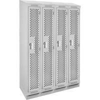 Clean Line Lockers, Bank of 4, 48" x 15" x 82", Steel, Grey, Rivet (Assembled), Perforated Groupe Generik