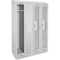 Clean Line Lockers, Bank of 4, 48" x 15" x 82", Steel, Grey, Rivet (Assembled), Perforated Groupe Generik