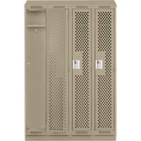 Clean Line Lockers, Bank of 4, 48" x 15" x 82", Steel, Grey, Rivet (Assembled), Perforated Groupe Generik