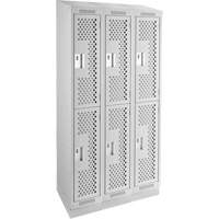 Clean Line Lockers, 2 -tier, Bank of 3, 36" x 12" x 82", Steel, Grey, Rivet (Assembled), Perforated Groupe Generik