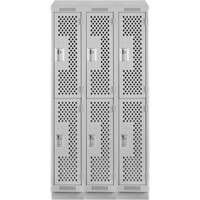 Clean Line Lockers, 2 -tier, Bank of 3, 36" x 12" x 82", Steel, Grey, Rivet (Assembled), Perforated Groupe Generik