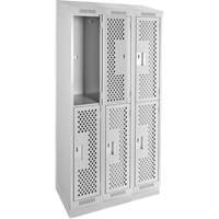 Clean Line Lockers, 2 -tier, Bank of 3, 36" x 12" x 82", Steel, Grey, Rivet (Assembled), Perforated Groupe Generik